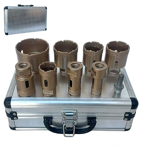 Kit da 8 Pezzi Frese a Tazza Diamantate per Trapano e Smerigliatrice Angolare Misure 20mm 25mm 32mm 35mm 40mm 45mm 50mm 68mm Filettatura M14 per Porcellana Piastrella Granito Marmo in Valigetta