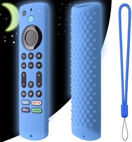 Silikon-Fernbedienung für Fire Stick 4K Max 2023, Hülle kompatibel mit Fire TV Stick 4K Max 2nd Gen, Toshiba/Insignia NS-RCFNA-21 Hülle mit Umhängeband, leuchtet blau