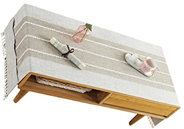 rongweiwang Cotton Linen Tablecloth Rectangular TV Cabinet Mat Coffee Desktop Fringe Table Cloth for Living Room Dining Hall, Island/Beige coffee, 60 * 160cm