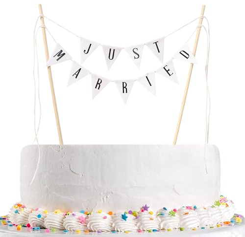 SYESQL Just Married Cake Topper - Rustic Wedding Decorations, 10.5 inches, Wedding Cake Topper