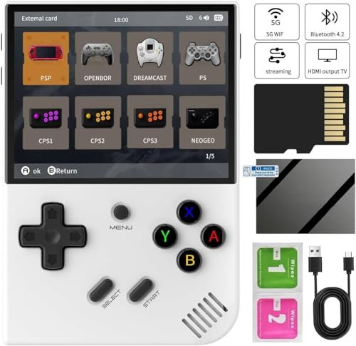 Cawevon Retro Gaming Console, RG35XX Plus Handheld with 3.5 inch IPS Display, 128GB, Gray