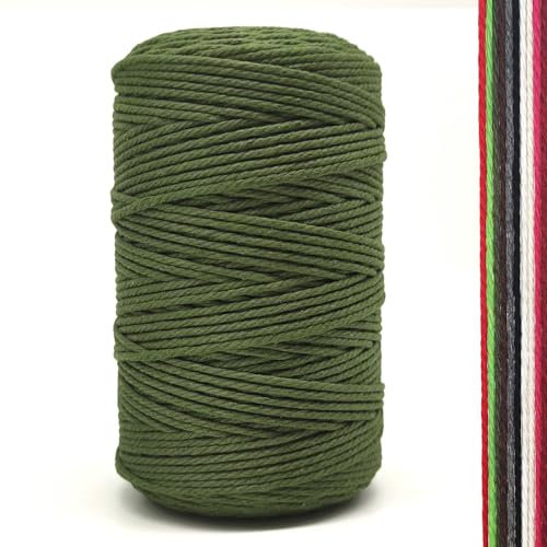 FORBELL Makramee Garn, 2mm x 300m Premium Baumwollgarn, DIY Handwerk (Armeegrün, 2 mm x 300 M)