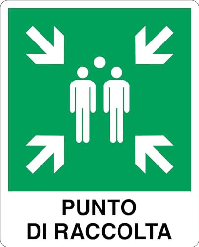 GLOBAL CARTELLO SEGNALETICO - PUNTO DI RACCOLTA - Adesivo Extra Resistente, Pannello in Forex, Pannello In Alluminio (10x15 cm, Adesivo)