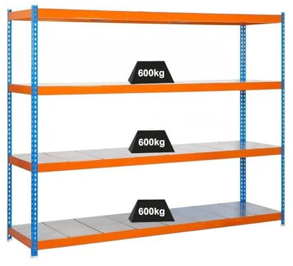 PROREGAL Schwerlastregal Metal Beast Four | HxBxT 200x180x75cm | Fachlast 600kg | Blau-Orange | Regal Standregal Werkstattregal Lagerregal Kellerregal
