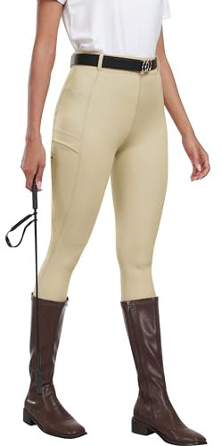 MoFiz Damen Reitsport Hosen Reithose Reitleggings Silikon Vollbesatz Sommerhose für Reitsport Khaki M