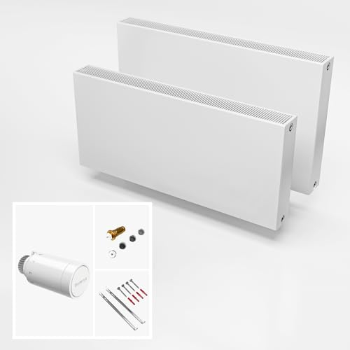 DESIGNO Planheizkörper Kompakt & Ventilheizkörper Typ 22 -BH-600 x BL-1400 | inkl. Buderus Thermostatkopf Logafix BD1-W0 - Ventil - Montagezubehör | Wärmeleistung 2.232 Watt