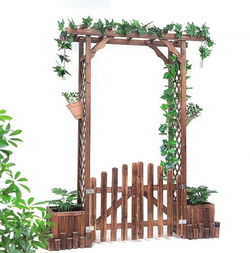HSF Outdoor Garden Decorative Arch Fence Gate, Wooden Garden Arch With Flower Boxes, Wooden Garden Trellis Arch party decorations