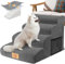 Dog Steps for Bed, MASTERTOP 4-Step Dog Steps for Sofa, Waterproof Pet Ramp with Removable Cover, High Density Foam Dogs Stairs for Small Dogs, Older Cats - Grey, 73 x 40 x 51cm