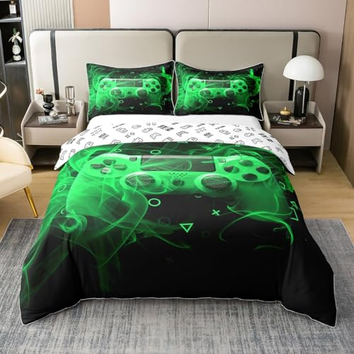 Loussiesd Jugend-Gamepad-Bettset, Kinder-Spieler-Bettwäsche-Set 135x200cm 100% Baumwolle für Jungen und Mädchen Game-Controller Bettbezug-Set Teenager Moderne Spielekonsole Geometrie Raumdekor