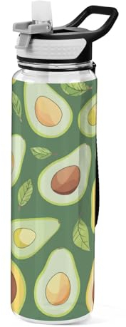 Mnsruu Lovely Avocado Water Bottle with Straw 1 Litre Sports Bottle Tritan BPA Free Clear Drinking Bottle for Adults Outdoor School Gym Travel