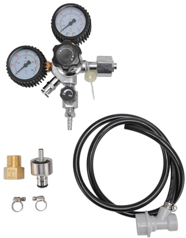 CO2 Bierfass Regler, W21.8 Bier Druckregler, Bierfass Druckbegrenzungsventil mit Doppelmessgerät und Schlauch, CO2 Tankdruckregler Stabilisierungsventil für Bier Maschine, Bierbrauen, Bierzapfanlage