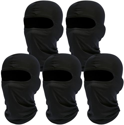 ROXUN Balaclava Ski Mask, 5 Pack Neck Gaiter Motorcycle Summer Cooling Windproof Scarf for Men/Women Black