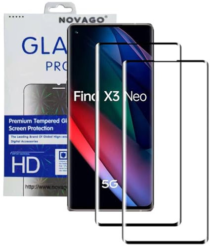 NOVAGO Compatible avec Oppo Find x2 Neo/Find x3 Neo/Find x5 -Pack de 2 Films Protection écran vitre Verre trempé résistant incurvé 3D