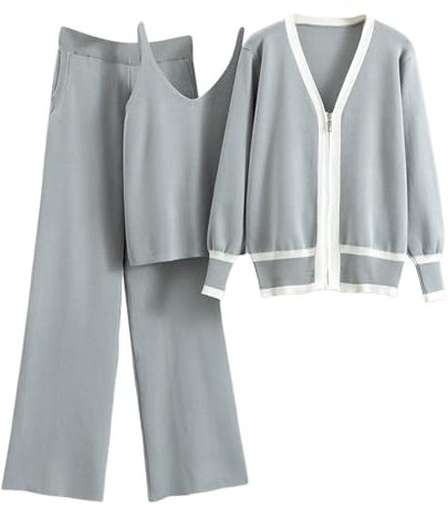 Generico Tuta Elegante Donna Sportiva Invernale Leggera In Calda Morbida Comoda Set 2 Pezzi Da Ginnastica Pantaloni a Gamba Larga e Scollo a V Top maglia Manica Lunghi Tuta Felpata per la Casa