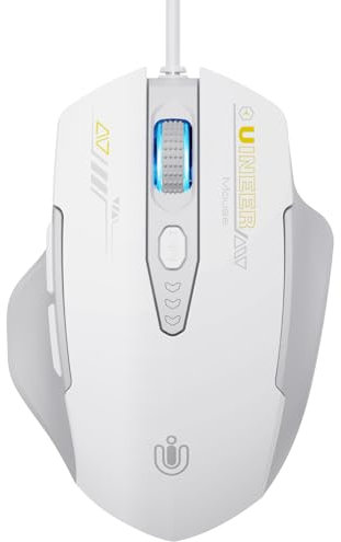 Uineer Mouse cablato per aziende, 7200 DPI Regolabile, 4 retroilluminazione a LED,mouse USB cablato con 6 pulsanti, Mouse PC, Laptop, Lavoro e Giochi,Grigio e bianco