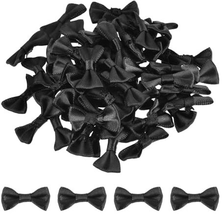 QUARKZMAN 100 Stück Schwarze Mini Satinschleifen 1,2 x 0,6 Schleife Dekorationen Kleine Schleifen in Großpackungen für DIY-Nähen Hochzeit Party Basteln Geschenk Verpackung Scrapbooking