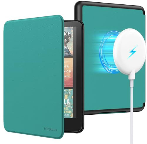 MoKo Étui Magnétique Compatible avec 7 Kindle Paperwhite Signature Édition 12e Gén 2024 et Kindle Colorsoft, Coque Compatible avec iphone Magsafe pour Samsung/Anker Wireless Charging Pads, Vert Jade
