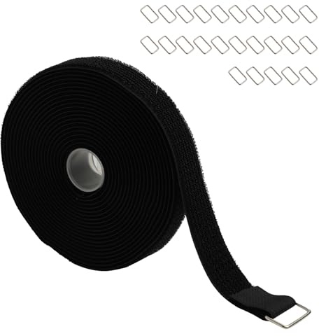 Sangles de Câble Réglables de 5m x 2.5cm avec 25 Boucles, Attaches de Câble Réutilisables Noires,Serre-Câble Autoadhésifs Réutilisables, Bande de Fixation à Crochet et Boucle pour Gestion des Câbles