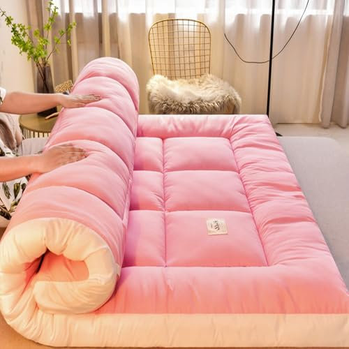 ZDSDZSD Roll Up Futon Matratze, Futon Bett, Tatami Matte, Gästematratze Klappbar, Floor Mattress, Japanese Bed, Tatami-matratze, Boden Matratze für Gästewagen Im Freien(Pink,120x200cm)