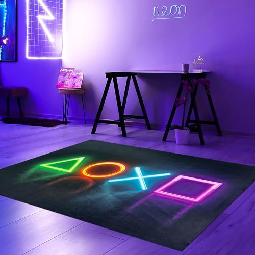 Teppich-Traum Teppich Gamer-Zimmer Jugendzimmer Wohnzimmer Gaming-Setup LED-Optik Design rutschfest pflegeleicht strapazierfähig langlebig in Schwarz & Neonfarben 160 x 230 cm