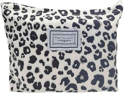 Bikasun Kosmetiktasche Damen Make Up Tasche Grau Leopard, Waschtasche Makeup Organizer mit Reißverschluss, Reisen Kulturtasche Kulturbeutel Schminktasche für Damen Mädchen