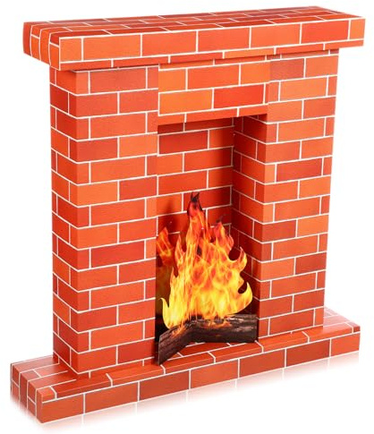 AmazingSpark 1 Set Weihnachten Wellpappe Kamin 35,5 x 29 x 8 Zoll Karton Kamin mit 3D Feuer Flamme Requisite 3D Lebensgröße Karton Ausschnitt Aufsteller für Weihnachtsfeier Dekorationen (Rot)