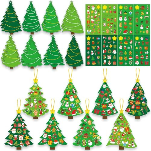Moorlan Christmas Crafts for Adult – 24 Sets DIY Christmas Tree Craft Kit, Make Your Own Hanging Decorations with Stickers & Ribbons ，Xmas Arts and Crafts for Adult