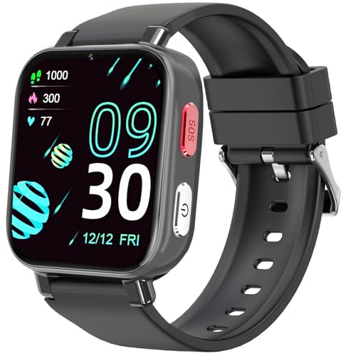 4G Smartwatch für Kinder GPS, Kinder Watch Uhr Telefon mit Videoanruf und Voice Chat, WiFi, SOS, Schrittzähler, Wecker, Spiele, Kindergeschenke Armbanduhr Uhr für Mädchen Jungen ab 4, Schwarz