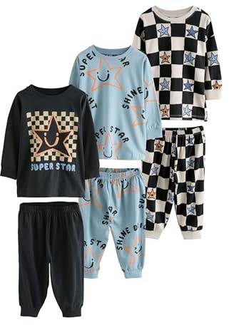NEXT Jungen Oversized Fit Schlafanzüge, 3er Pack Multi Star and Checkerboard Numeric_128-numeric_134