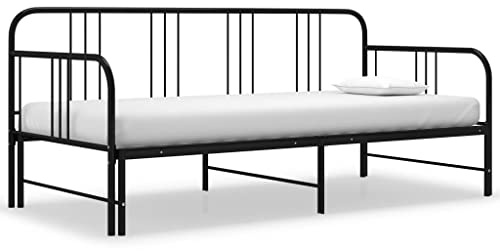 Mimdixy Bett Doppelbett Gästebett,Tagesbett Ausziehbar Schwarz Metall 90x200 cm für Wohnung,Gästezimmer,Schlafzimmer