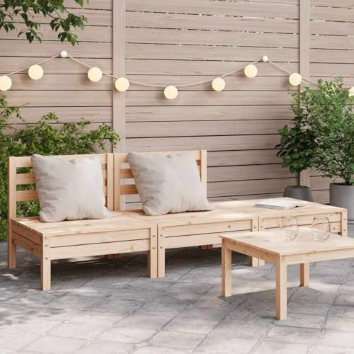 Ziaphsol Gartensofa 3-Sitzer Massivholz Kiefer, Modulares Outdoor Sofa Set für Terrasse, Balkon, Patio, Langlebige Gartenmöbel, Unbehandeltes Holz, 190,5 cm