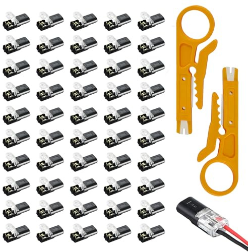 50 Stk Kabel Steckverbinder 2 Polig Klein,2V Stecker 2 pin, Stecker 2 Poliger Stecker,Schneller Kabelstecker Verbindungen 12V für 18-22 AWG Kabel Crimp,für Auto KFZ LKW Kabelverbinder Verbindungen