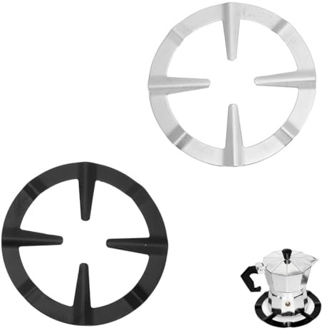CFEWV 2 Pezzi Riduttore Fornello Gas, Supporto Per Moka, Adattatore Per Caffettiera, Riduttore Per Fornelli A Gas, Accessorio Cucina In Ghisa, 13Cm. (Nero, Argento)