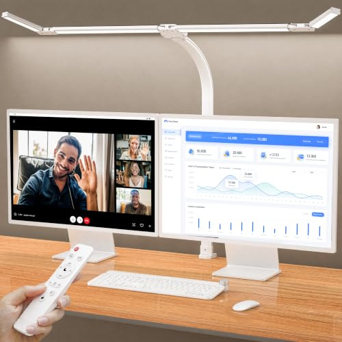 24W Schreibtischlampe LED Dimmbar mit Einstellbare 4-Segment-Lichtleiste | Klemmbar Monitor Lampe mit Fernbedienung,1800LM Augenschutz Tageslichtlampe Schreibtisch für Homeoffice,Lesen,Lernen,Werkbank