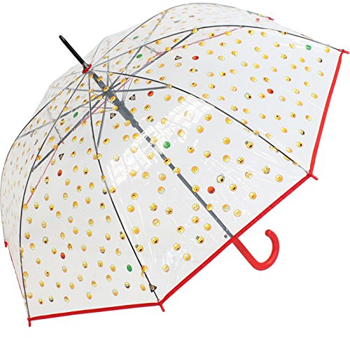 happy rain Regenschirm durchsichtig transparent mit Automatik Smile Bedruckt - rot