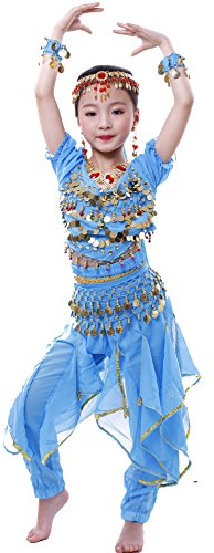 Astage MAdchen Halloween Bauchtanz KostAm Anzug, BlauSky Blau, M-5-7 years