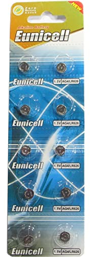 10 Eunicell AG4 / LR66 / 177/377 / LR626 Button Cell Battery Long Shelf Life 0% Mercury (Expire Date Marked)