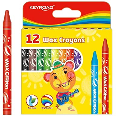 KEYROAD Wachsmalkreiden Wachsmalstifte 12 Stück/Mischfarben/Komfortabel Handflächengriff Zeichenstift für Kleinkinder und Kinder Sicher und Nicht Toxisch/Kindersicher
