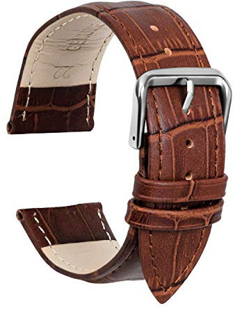 ULLCHRO Unisex Leder Armband mit Edelstahl Silberne Schnalle 24mm TiefBraun