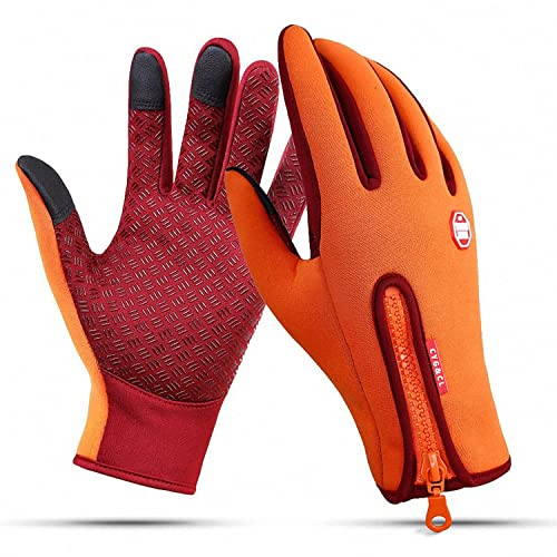 Warme Handschuhe für den Winter, wasserdicht, winddicht, rutschfest, Sporthandschuhe für Radfahren, Autofahren, Laufen, Wandern, Klettern, verstellbare Größe für Herren und Damen (Medium, Orange)
