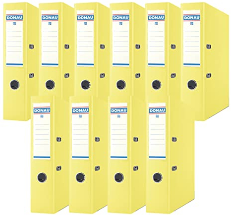 DONAU Premium Ordner Breit 10er Pack/DIN A4 / 7,5 cm / 10 Stück/Gelb/Kunststoffbezug PP/Carton Papier Schlitzordner Büroordner Aktenordner Ringordner/Grünen Punkt