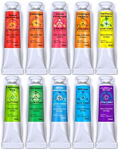 Glow in the Dark Artist Ölfarbe, leuchtend, phosphoreszierend, selbstleuchtend, leuchtend Sets Glow Set of 10