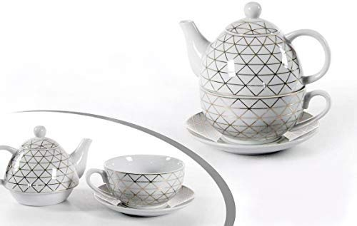 GICOS IMPORT EXPORT SRL Set thè Tazza con teiera e piattino in Porcellana Decorato Oro 15,5+13,5 CM ELA-780714