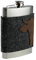 BIOZOYG Edelstahl Flachmann Xaverl mit praktischer Manschette aus 100% Natur-Filzwolle (Merinowolle) und markanter Stierkopf Applikation aus reinem Mountain Bär Leder I Flachmann 8oz / 240 ml