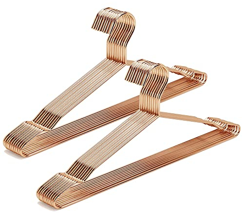 Amber Home 20 Pezzi 43cm di Grucce Appendiabiti in Ferro Metallico Alta qualità Oro Rosa per Completo, Magliette, Camicie, Giacche, Abiti, Vestito, Scanalature Antiscivolo, Forte e Resistente