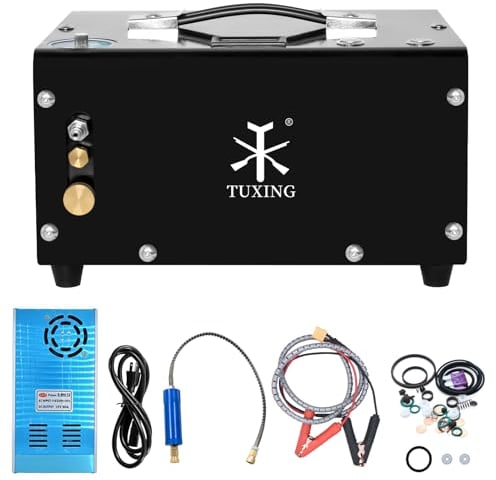 Compresor de aire PCP TUXING 4500PSI/300BAR, compresor PCP portátil, 12 V/110 V/220 V, parada automática, refrigeración por ventilador incorporado para paintball, rifle de aire, mini tanque de buceo