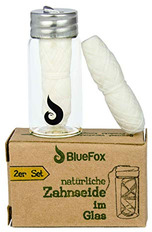 BlueFox I Zahnseide nachhaltig I ohne Plastik I vegane Zahnseide aus Maisfaser im Glas I mit Natur Pflanzenwachs, ohne Plastik, 2 x 30 Meter nachhaltig Zahnpflege, Nachfüllpack