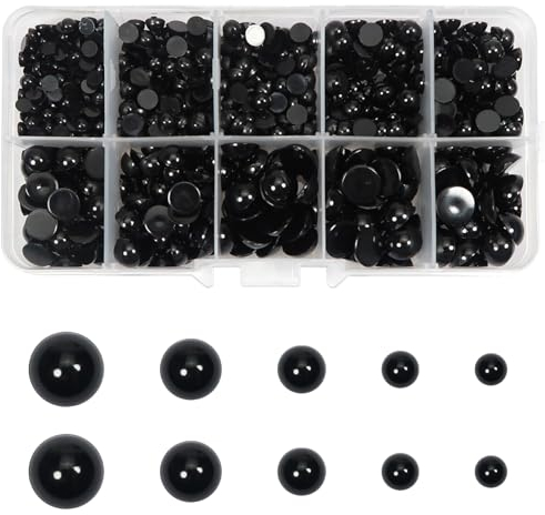 TOAOB 830 pezzi Occhi per Bambole Mezze Perle Nere 5 Dimensioni Rotondo Sicurezza Eyes in Plastica 4mm 5mm 6mm 8mm 10mm per Amigurumis Pupazzi Fai da Te Artigianato