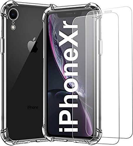 XIQUTOA For iPhone XR Case with Tempered Glass Screen Protector(2Pack),IphoneXR Clear Phone Case,Anti-Scratch Shock Absorption Cover Phonecase,Thin Slim Fit,6.1 Inch