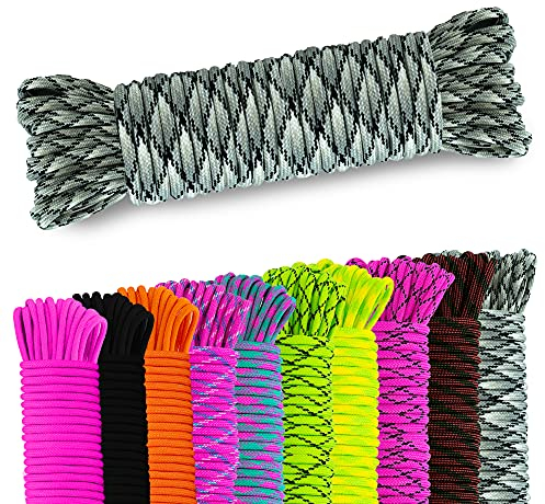 NEU AMZoutdoor® 4mm Paracord 550 Schnur | Paracord Schnur | 7 Kernstränge | Outdoor Ausrüstung | Outdoor Camping | Paracord Schnüre für Hundehalsband | Hundeleine Paracord (5m, Grau-Schwarz)